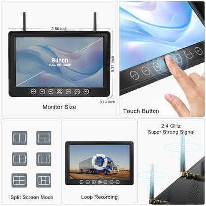 HD 1080P 9" Magnetic Wireless Backup Camera