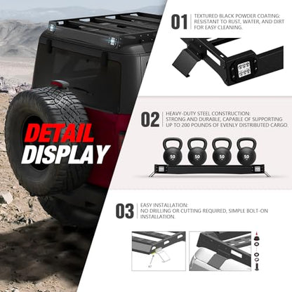 Bronco Half Short Roof Rack Rear Cargo Basket with 2 Pcs Led Light Bars Compatible for 2021