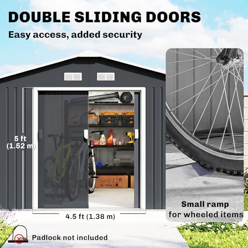 11' x 13' Outdoor Storage Shed Garden Tool Metal Shed Dark Gray