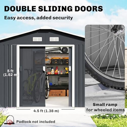 11' x 13' Outdoor Storage Shed Garden Tool Metal Shed Dark Gray
