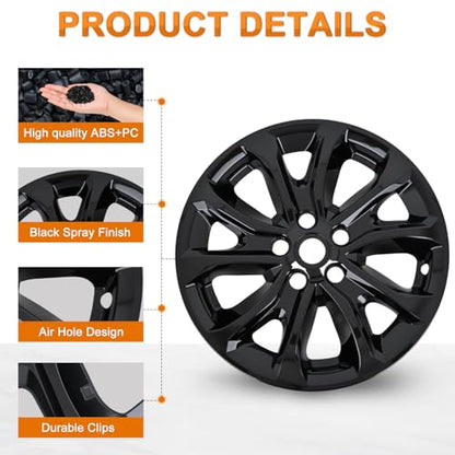 Wheel Cover Hubcaps 17 Inch Compatible with Chevy Chevrolet Equinox 2018 2019 2020 2021 Hub Caps 17 inch Set of 4 Rim Covers Protector Wheel Replacement 84450624 ABS PC 10 Spoke Style Black (4 Count)