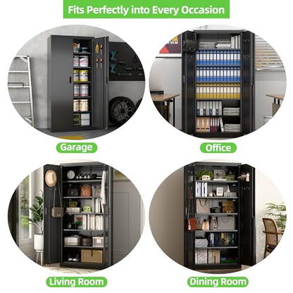 Metal Storage Cabinets with 2 Doors and 5 Adjustable Shelves