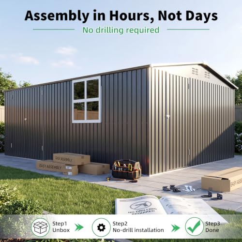 12' x 16' Large Metal Outdoor Storage Shed with Windows