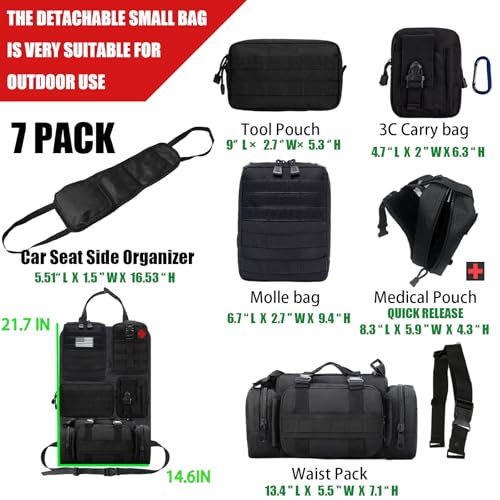 7 PACK Tactical Seat back organizer Truck organizer With 6 Detachable Pouches Universal For Car Truck Ford Jeep Military