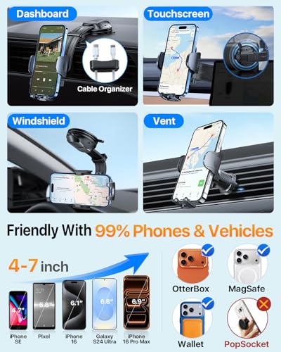 Upgraded Strongest Suction No Block View Bendable Arm Car Phone Holder