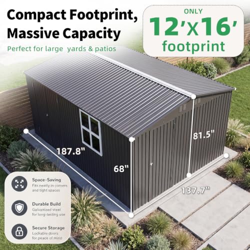12' x 16' Large Metal Outdoor Storage Shed with Windows
