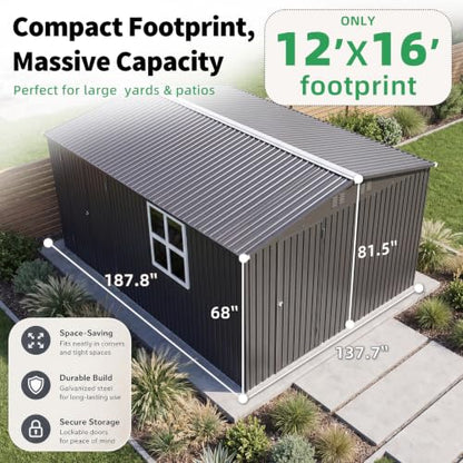 12' x 16' Large Metal Outdoor Storage Shed with Windows