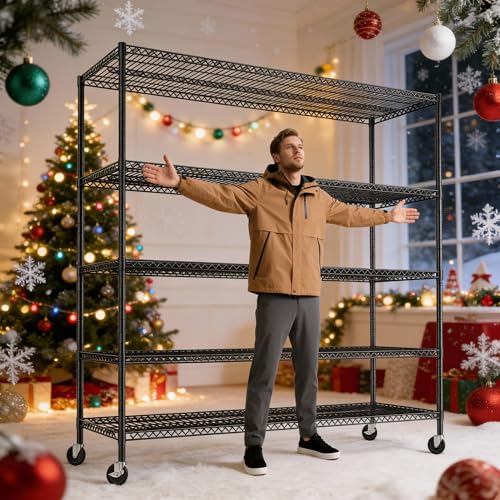 85.7"H 5 Tier Garage Shelving with Wheels&Feet