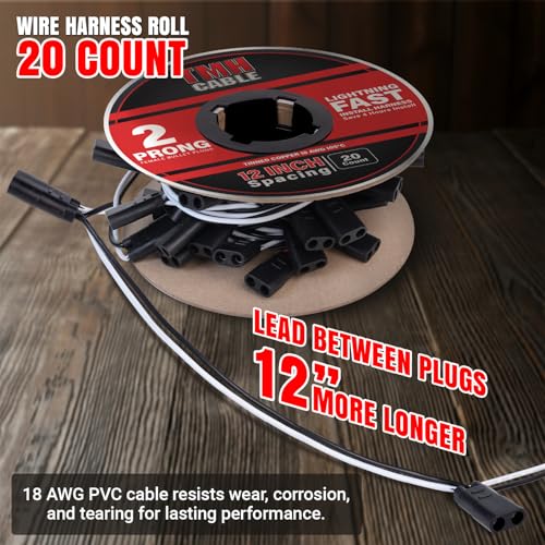20 Count 2 Prong Wire Harness Roll Double Female Bullet Plug 18 Gauge (19 Foot)