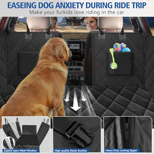 XL Hard Bottom Dog Back Seat Cover for Crew Cab Trucks with Blanket