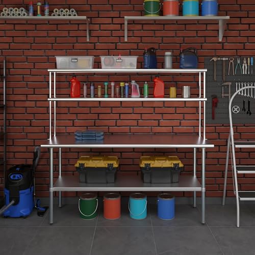 Stainless Steel Work Table Double Tier Overshelf
