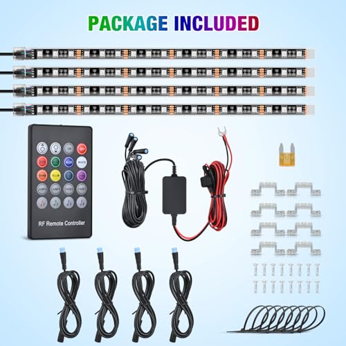 4PCS 12" RGB LED Grille Light Strips with Wireless Remote Control