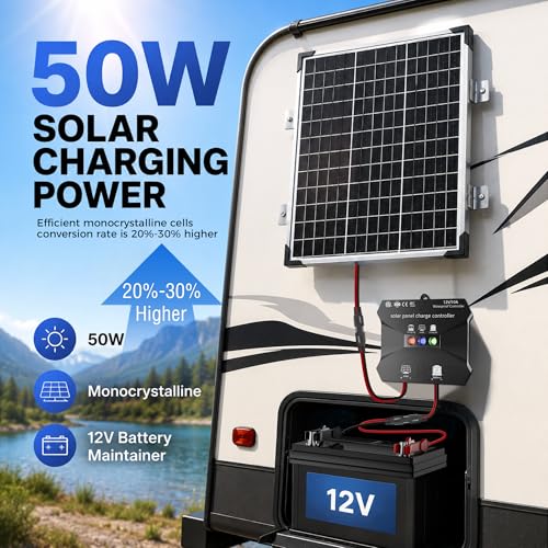 50W 12V Solar Panel Battery Charger Trickle Maintainer Kit