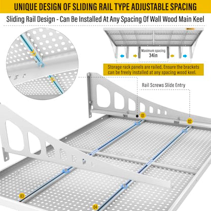 4Pack 2x3ft Adjustable Metal Garage Wall Shelving Heavy Duty Garage Storage Shelf Wall Mounted White (4 Count)
