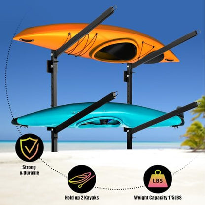 2 Levels Heavy Duty Freestanding Kayak & SUP Storage Rack Stand