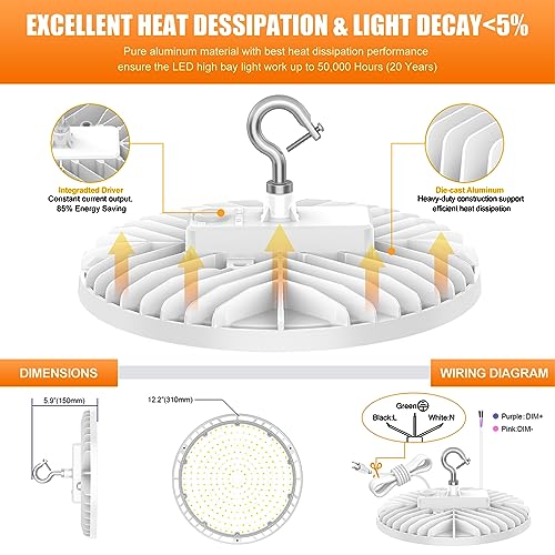 10 Pack LED High Bay Light 150W 120W 90W Adjustable