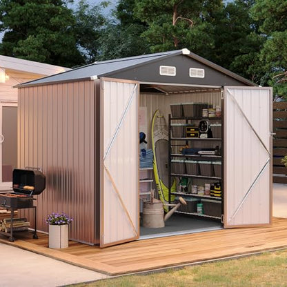 7.3'x5.3' Shed with Floor Galvanized Steel Outdoor Storage Shed Brown