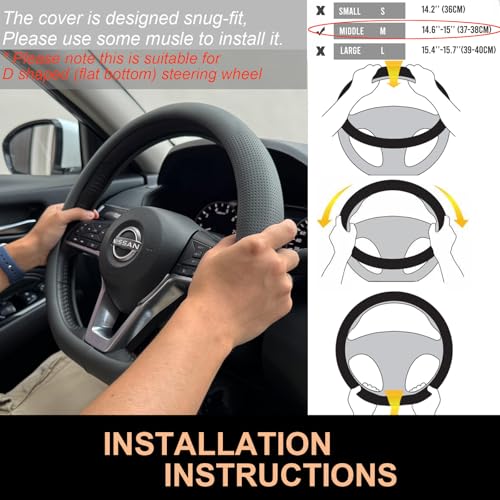 D Shaped Nappa Leather Steering Wheel Cover 14.5In