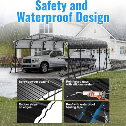 20x20FT Heavy Duty Metal Carport with Side Support Poles for All Weather