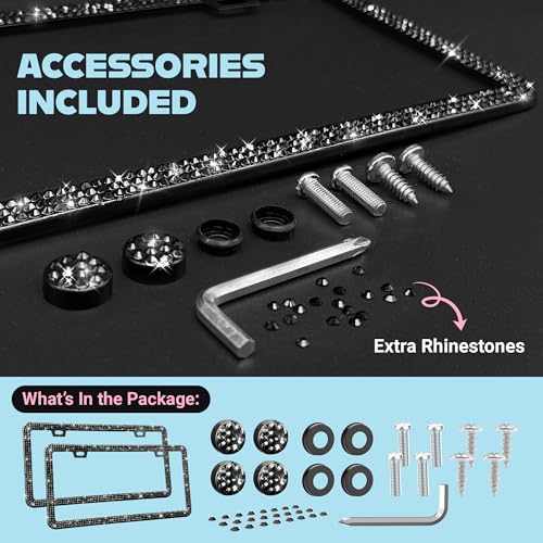 Elegant Black Bling License Plate Frames for Women