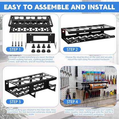 1 Pack Caulking Tube and Gun Holder 12 Slot 15.86 x 9.87x 3.34 Inch Caulking Gun Storage Rack with Horizontally Base Sealant Organizer for Garage Workshop Work Van Wall Mounted Tube Nozzle