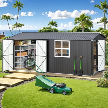 12' x 16' Large Metal Outdoor Storage Shed with Windows