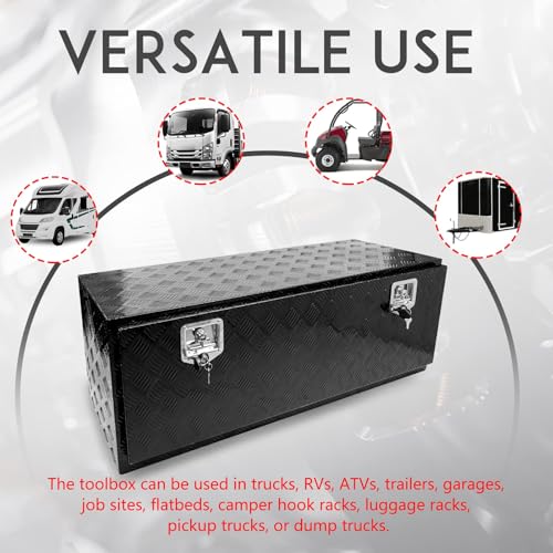 48 * 18 * 18 Aluminum Heavy Duty Diamond Plate ToolBox Chest Box Pick Up Truck Bed RV Trailer Toolbox Storage Organizer with T