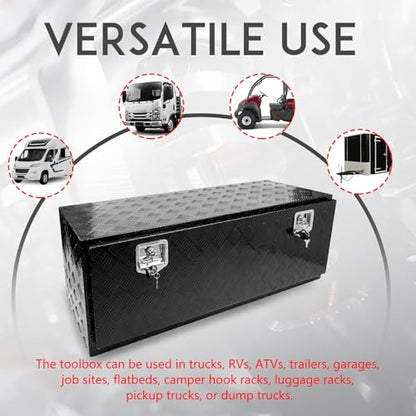 48 * 18 * 18 Aluminum Heavy Duty Diamond Plate ToolBox Chest Box Pick Up Truck Bed RV Trailer Toolbox Storage Organizer with T