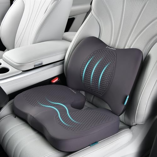 Car Seat Cushion and Back Support for Office Chair Memory Foam Chair Cushions Pressure Relief Seat Pads with Gel Massage Point Lumbar Support
