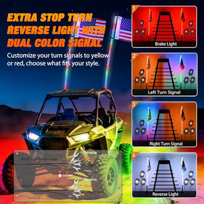 RGB LED Whip Light 2PCS 4FT with 6 Rock Lights Combo