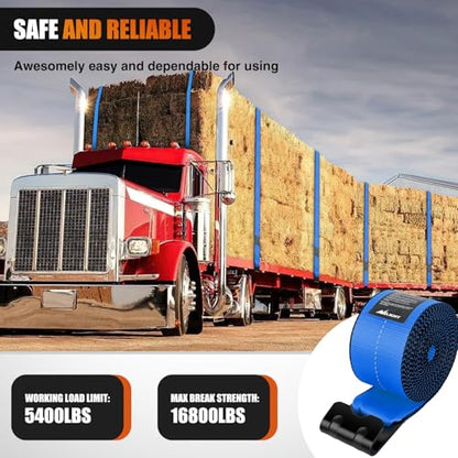 Truck Straps 4" x 30' Heavy Duty Tie Down with Flat Hooks