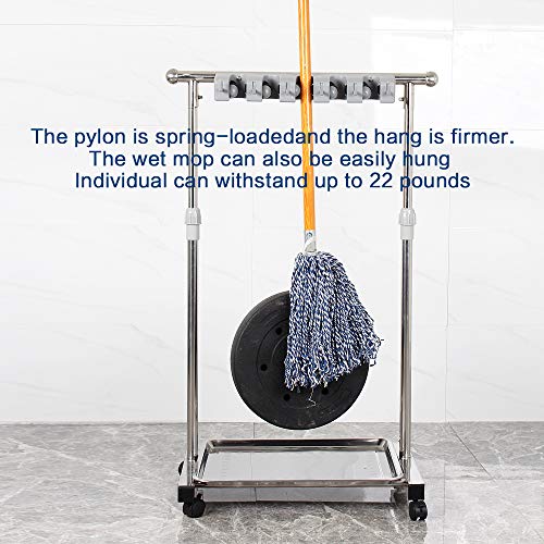 movable mop broom holder put wet mops floor standing cleaning tool rack stainless for schools