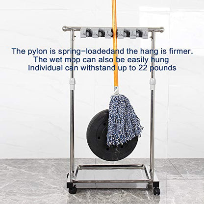 movable mop broom holder put wet mops floor standing cleaning tool rack stainless for schools