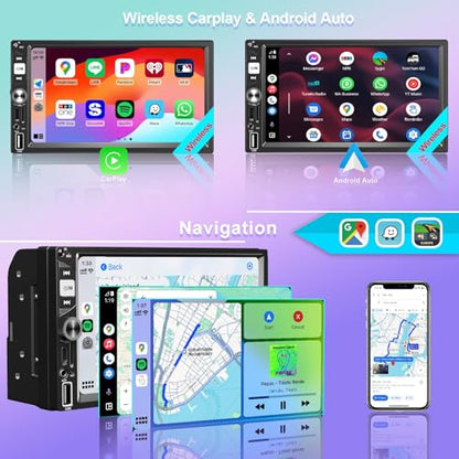 7 Inch Double Din Car Stereo Wireless Apple CarPlay Android Auto Radio