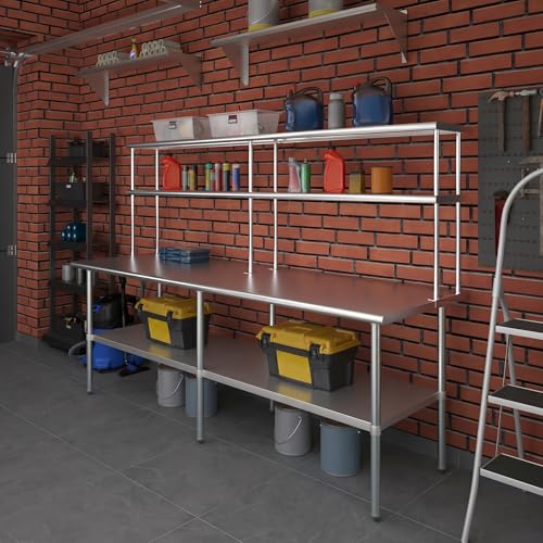 Stainless Steel Work Table Double Tier Overshelf