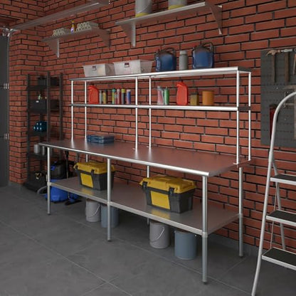 Stainless Steel Work Table Double Tier Overshelf