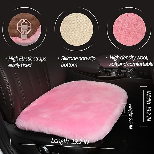 Genuine Sheepskin Car Seat Cushion Seat Covers for Cars Trucks SUV Comfort Seat Protector Pad for Car Driver Seat Car Accessories for Women 19.2 X 19.2 in
