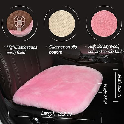 Genuine Sheepskin Car Seat Cushion Seat Covers for Cars Trucks SUV Comfort Seat Protector Pad for Car Driver Seat Car Accessories for Women 19.2 X 19.2 in