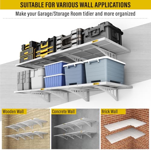 4Pack 2x3ft Adjustable Metal Garage Wall Shelving Heavy Duty Garage Storage Shelf Wall Mounted White (4 Count)