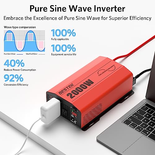 2000 Watt Pure Sine Wave Power Inverter 12V DC to 110V