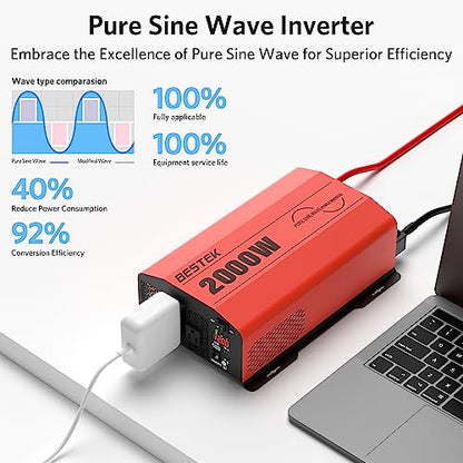 2000 Watt Pure Sine Wave Power Inverter 12V DC to 110V