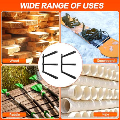 3 Level Foldable Lumber Storage Rack Collapsible Wall Mount Metal