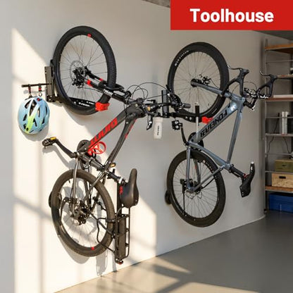 Bike Wall Mount Rack Adjustable & Foldable Garage Bike Rack with Swivel Design & 2 Storage Hooks (2 Count)