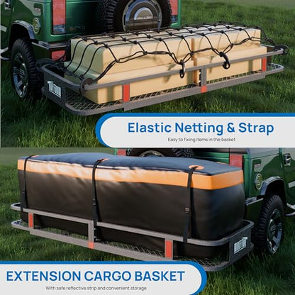 60''X 20''X6'' Folding Hitch Mount Cargo Carrier Basket with Stablizer