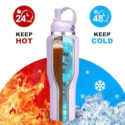 40oz Water Bottle Wide Mouth Stainless Steel Vacuum Insulated Double Wall with 2 Straw Lids Fit in Any Car Cup Holder