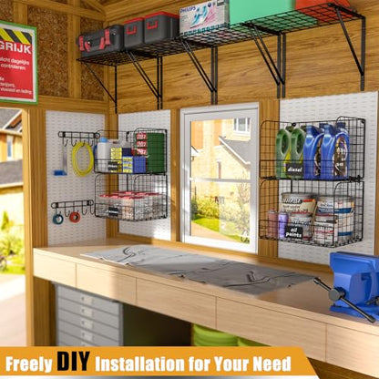 2 Pack Garage Shelves Wall Mounted with Wire Baskets (2 Count)