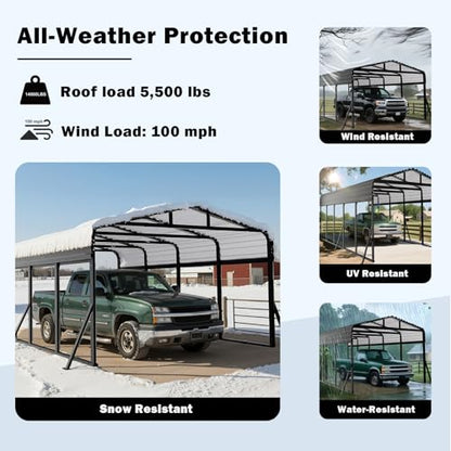 10x15 FT Metal Carport with Extra 4 Side Reinforcement Support Rods (693.09 Sq Ft)