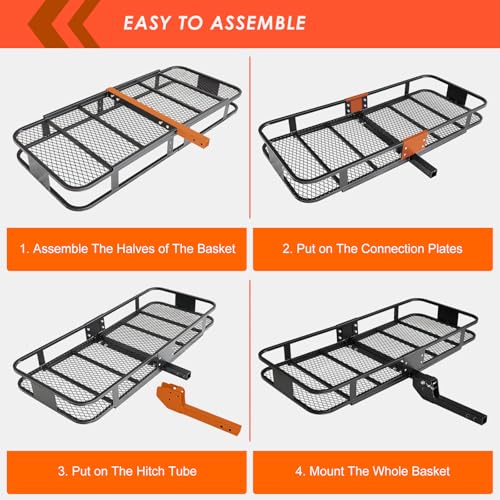 Hitch Mount Cargo Carrier Rack Basket 60"*25"*6"+Waterproof Bag 25 Cu.Ft