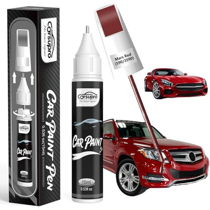 Mars Red(590/3590) for Mercedes Benz Touch Up Paint Pen, 2 in 1 Car Scratch Remover with Pen Tip and Brush, Precise Color Match for Car Paint Scratch Repair, Quickly and Easily Fix Chips and Nicks
