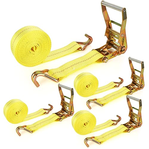 4 Pack 2 Inch Ratchet Straps Heavy Duty 16ft Tie Down Straps Ratchet with Double J Hook (4 Count)